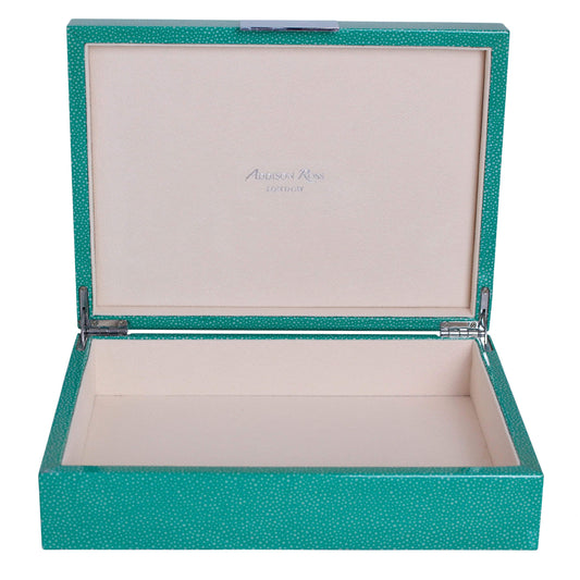 Addison Ross large green shagreen lacquer box with silver