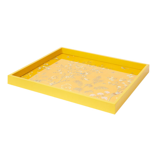 Gelbes mittelgroßes Chinoiserie-Tablett