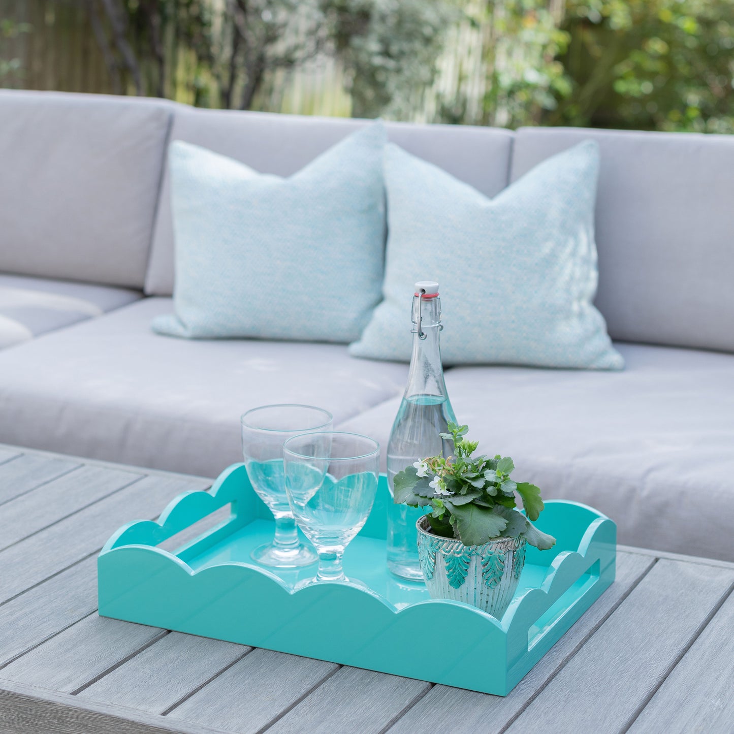 Turquoise Medium Lacquered Scallop Serving Tray