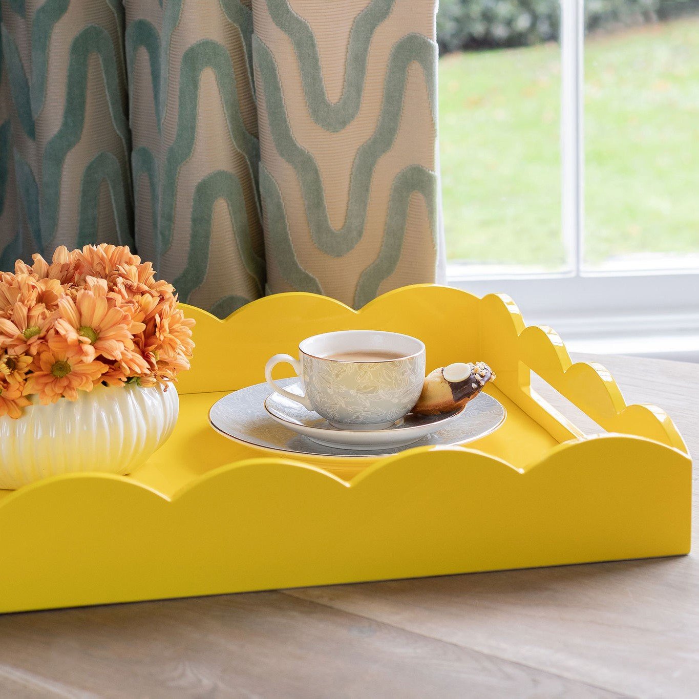 Yellow Large Lacquered Scallop Ottoman Tray