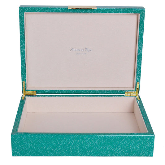 Grande scatola laccata verde shagreen con oro