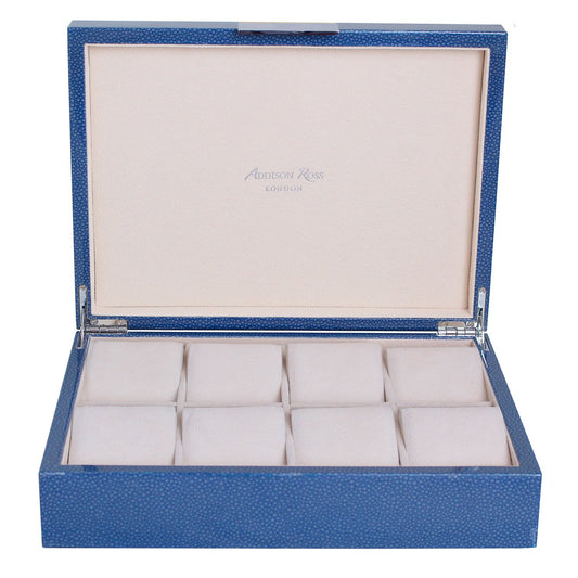 Grande scatola per orologi in shagreen blu con argento
