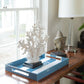 Denim Blue Striped Large Lacquered Ottoman Tray