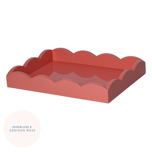 Petit plateau festonné laqué rose corail - Edition limitée