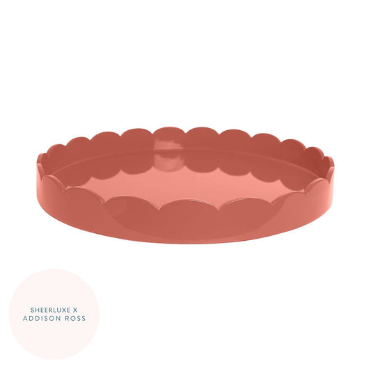 Coral Pink Round Lacquered Scallop Ottoman Tray – Limited Edition