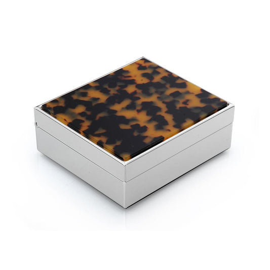 4" Faux Tortoiseshell & Silver Box - Boxes & Pots - Addison Ross