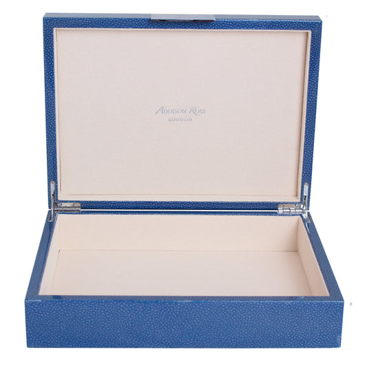 Large Blue Shagreen Lacquer Box with Silver
