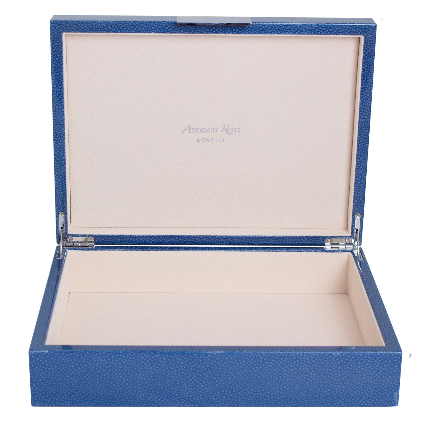 Grande scatola laccata blu shagreen con argento