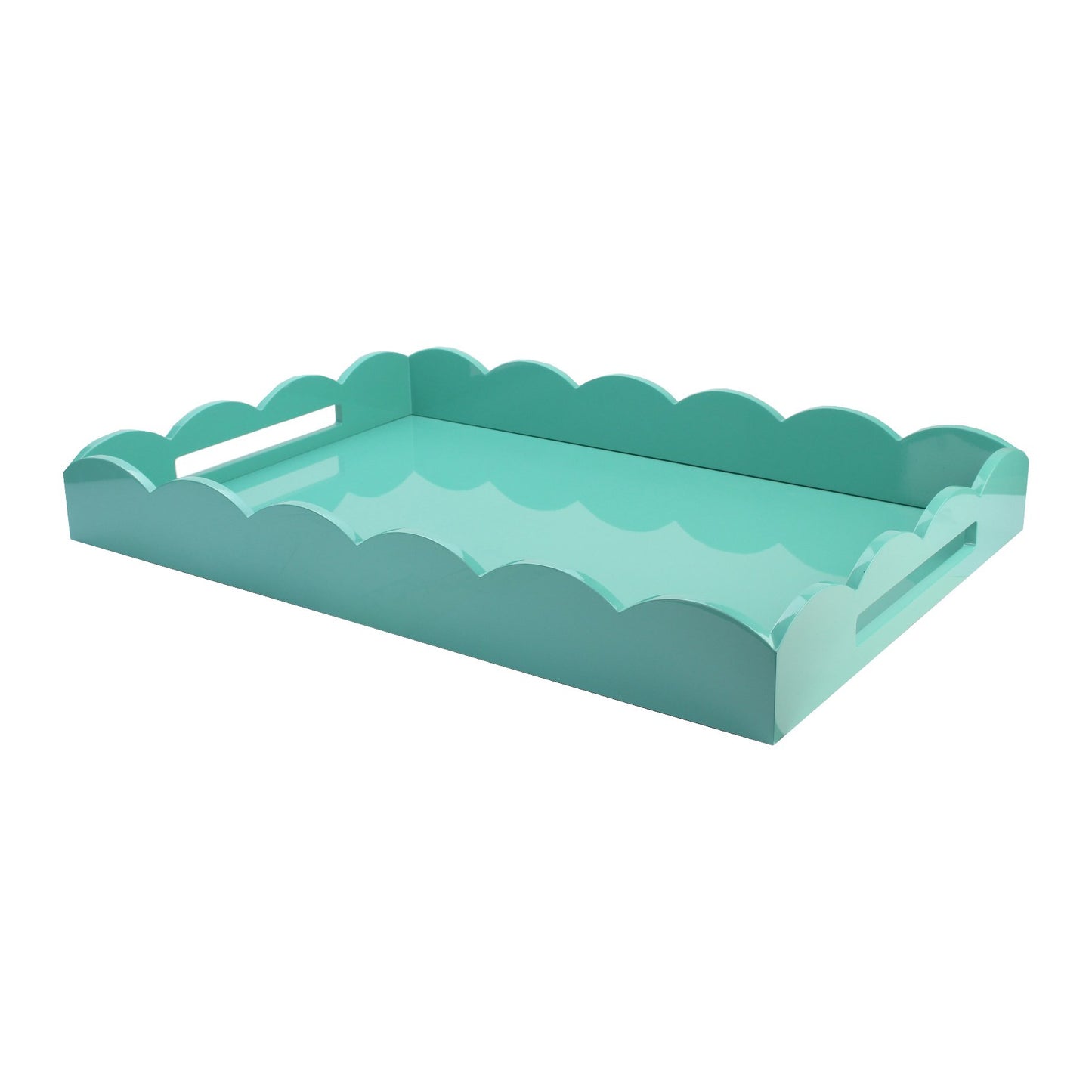 Turquoise Large Lacquered Scallop Ottoman Tray