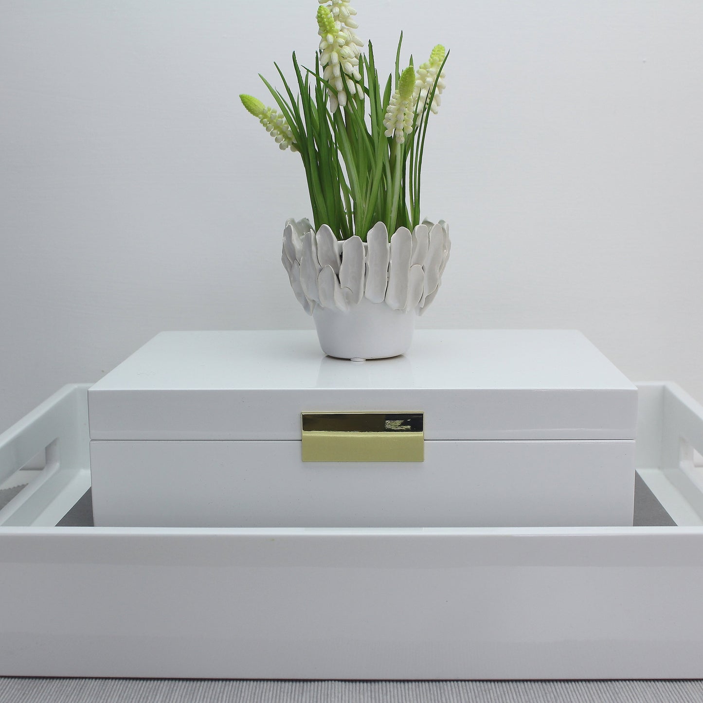 Large White Lacquer Box With Gold