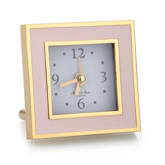 Reloj despertador silencioso cuadrado rosa pálido y dorado